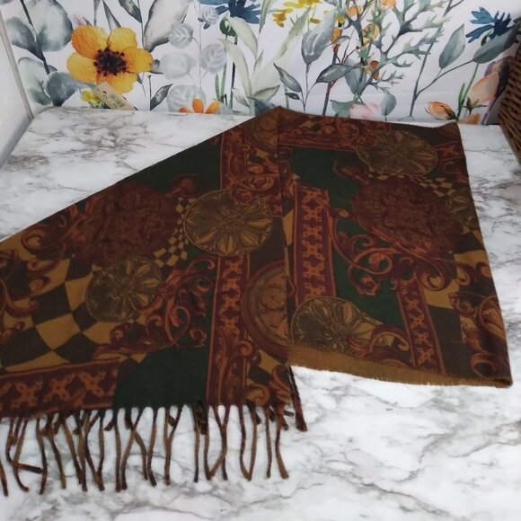 Multicolor Knit Tuscan Print Fringes‎ Soft Shawl  Scarf Made in Italy - Picture 1 of 8